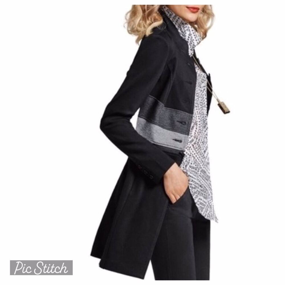 CAbi‎ Womens XS Convertible Jacket Black Gray Longline Ponte Knit Long Short EUC